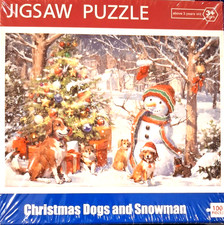 Christmas Dogs and Snowman Jigsaw Puzzle 100 Pieces NIB