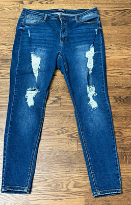 Wax Jean Women s Plus Size 20 Skinny Mid Rise Medium Wash Stretch Distressed