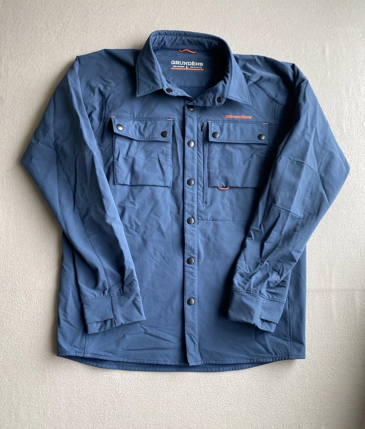 GRUNDÉNS Men's Blue L Fishing Jacket Hooded Adjustable Cuffs Zipper