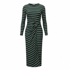 Scotch Soda LS knit Green White Striped Long Sleeve Twist Front Midi Dress M