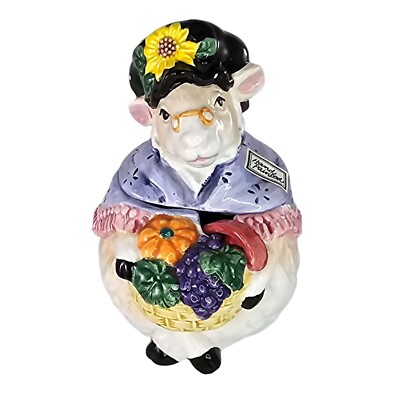 Fitz and Floyd Harvest Farm Gretta Goat Jam Jar with Lid Vintage 1993 *Chip*