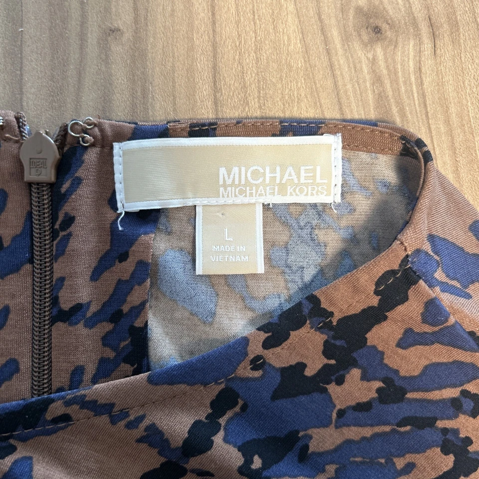 Michael Kors Women's Size L Long Sleeve Faux Wrap Dress Geometric Print - Image 3 of 4