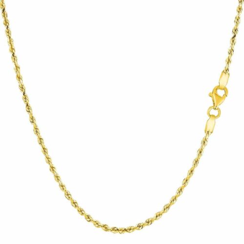 14K Yellow or White Gold 2.00mm Shiny Hollow Rope Chain Necklace for Pendants - Picture 1 of 9