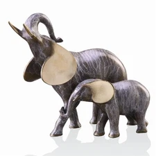 Elephant Mama And Baby Calf Brass Sculpture Safari Wildlife Art ~ SPI Home 80163