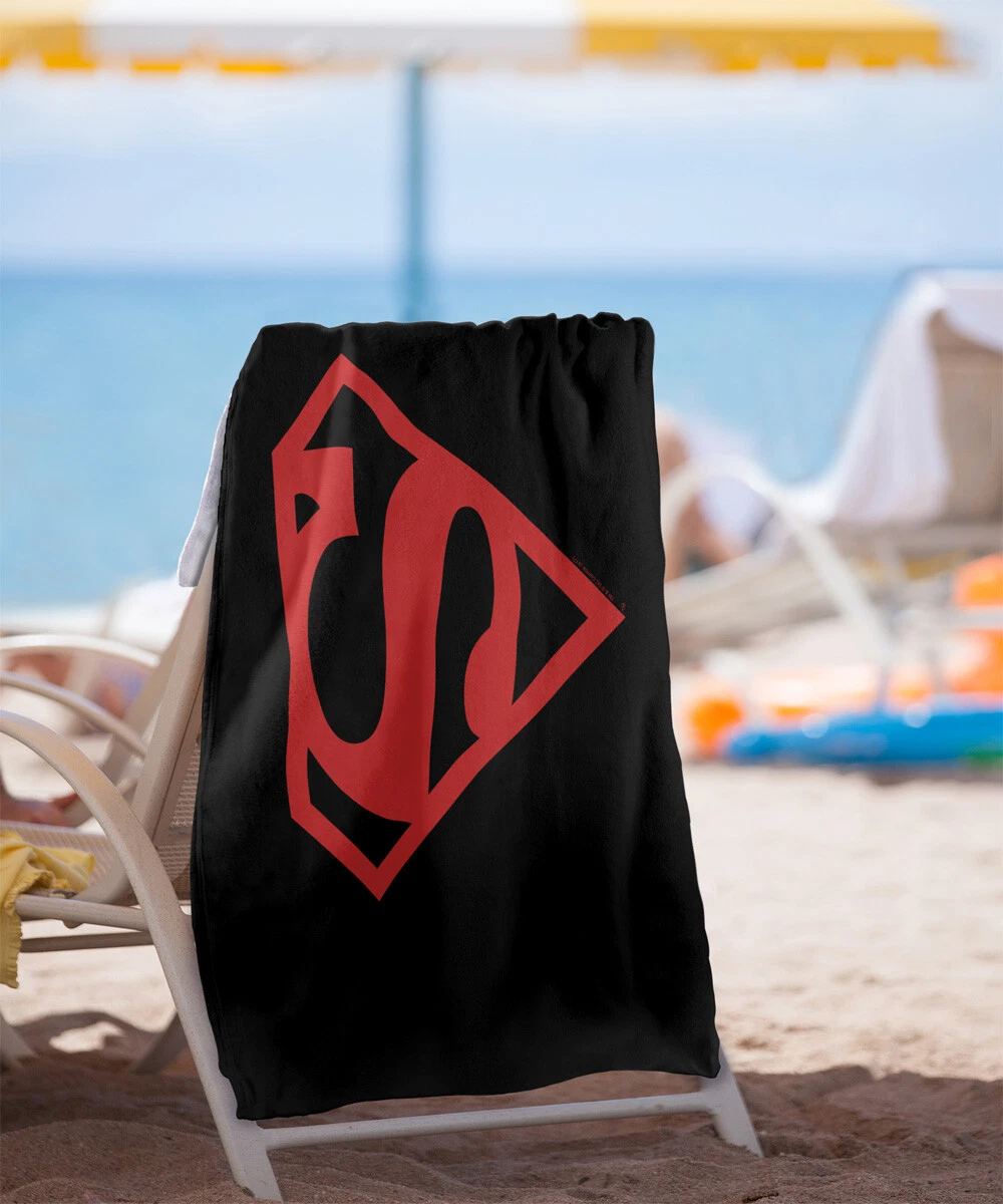 Superman Red On Black Shield Officially Licensed Beach Towel 30"x60"