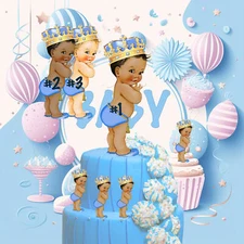 Royal Baby Shower Prince Centerpieces Light Blue Gold Rold Birthday Decorations,