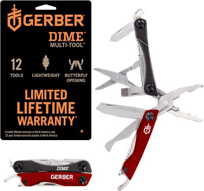 Gerber Gear Dime 12-in-1 Mini Multi-tool - Needle Nose Pliers, Pocket Knife, Key