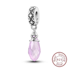 MULA European 925 Sterling Silver DIY Charm Pink Glass Dangle For Women Bracelet