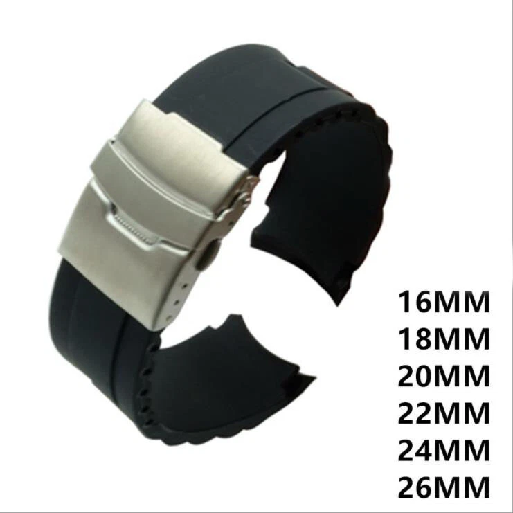 16/18/20/22/24/26mm Watch Strap Watch Band Silicone Rubber Replacement  Wrist