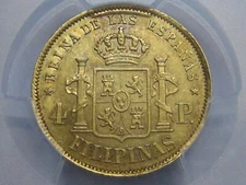 1868 /58 PHILIPPINES 4 PESOS PCGS AU ISABEL II MANILA GOLD SPANISH COLONIAL ERA