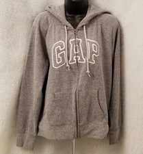 Gap Womens Gray White Logo Zipper Front Hoodie Sweat Jacket Coat Size M