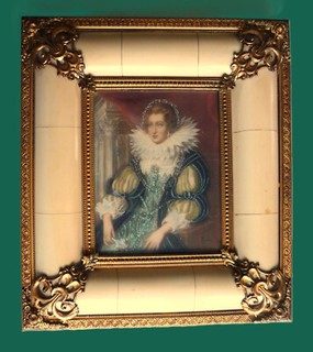Alte Lupenmalerei Miniatur Gemälde Bild Portrait Elisabeth I. von England sig.