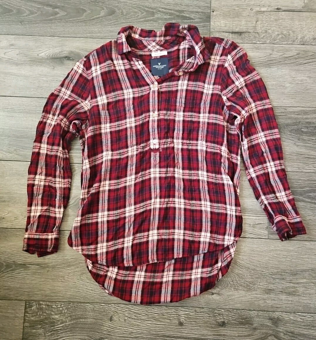 American Eagle Flannel Pullover Large Red Plaid B… - image 1