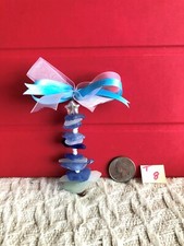 Genuine Blues/ Aqua Surf Tumbled Sea Glass Christmas Tree with Bow T8