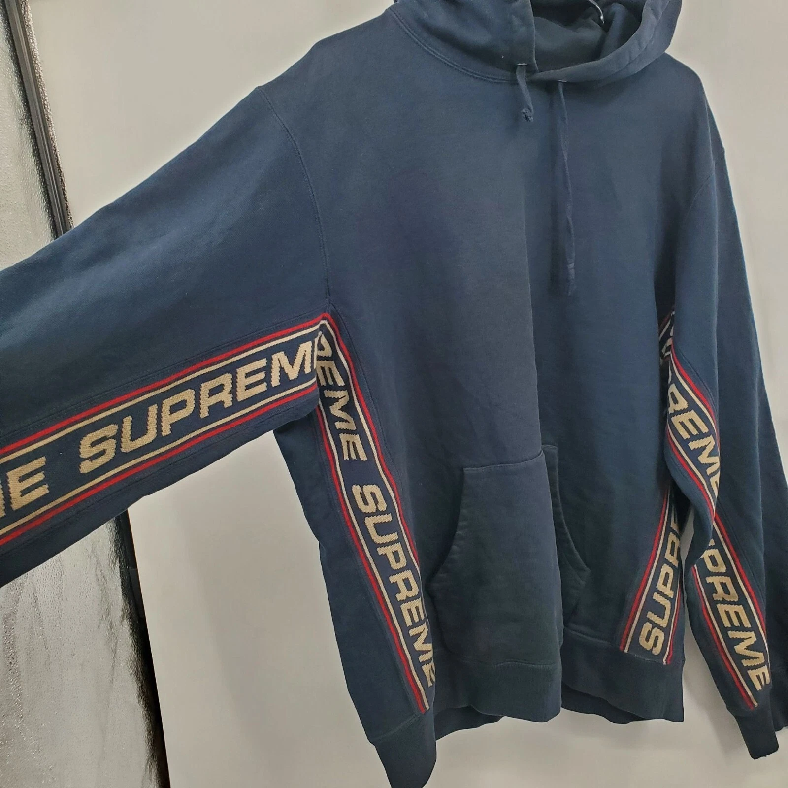 Felpa con cappuccio Supreme Text Rib uomo taglia large cotone pesante manica lunga