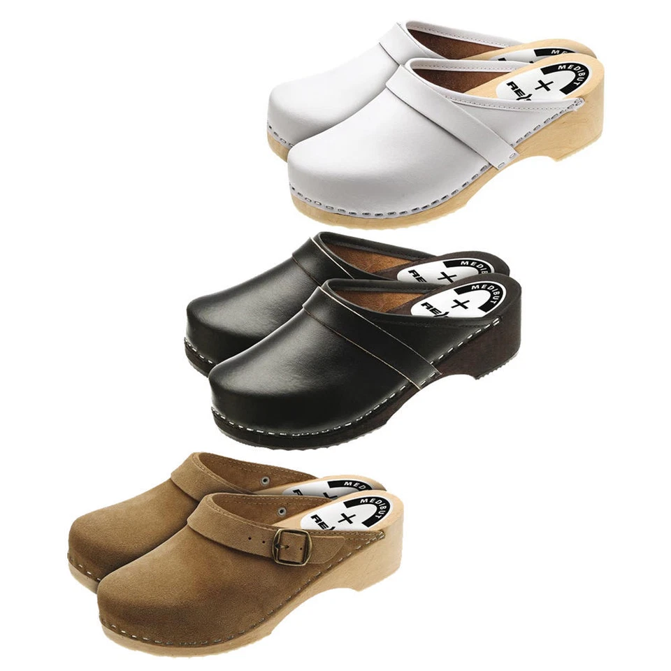 Holzclogs Holzschuhe Clogs Pantoletten Orthopädisch Echtleder Holzclogs (BMDRE)