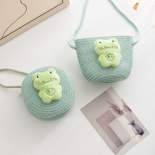 Mini Straw Bag Cute Animal Straw Crossbody Bag Fashion Kids Crossbody Purse - Picture 4 of 17