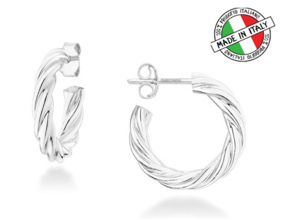 Italienische 18Kt Silber Ohrringe 0,925 3mm gedreht leichte klobige kleine Creolen Neu