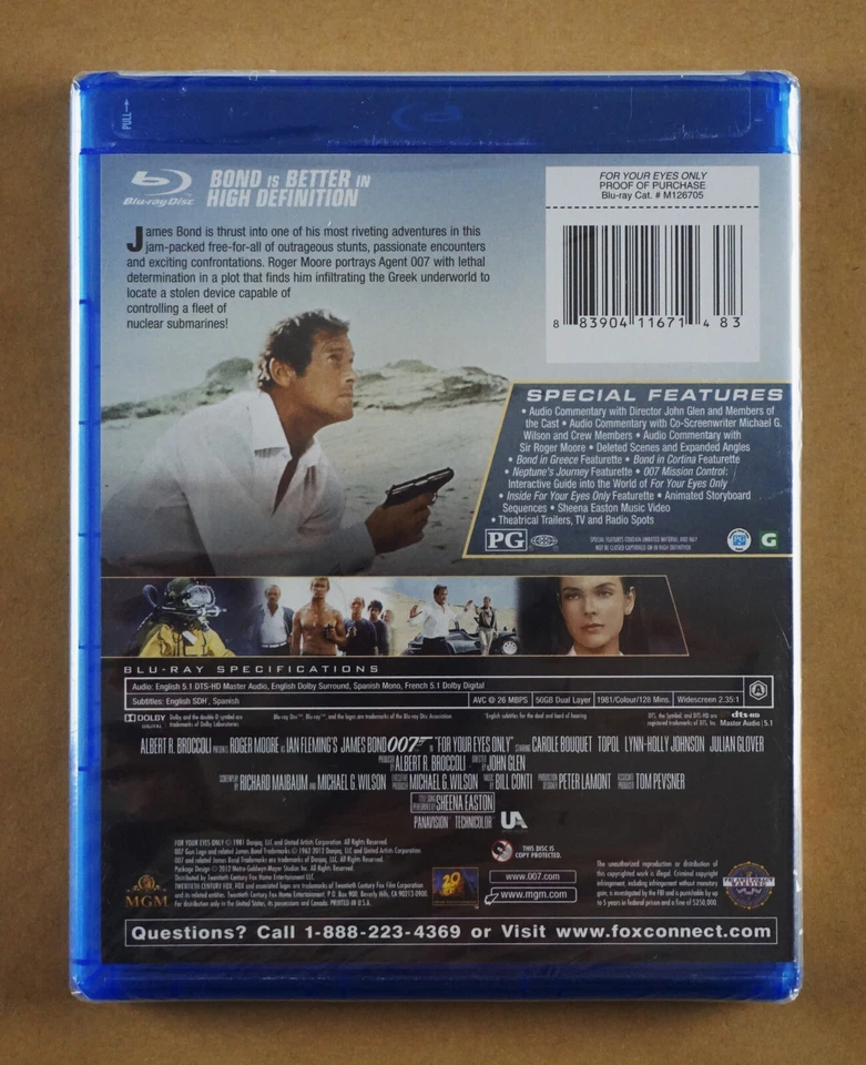 For Your Eyes Only (Blu-ray Disc, 1981, 2012) Roger Moore 007 James Bond . NEW - Image 4 of 4