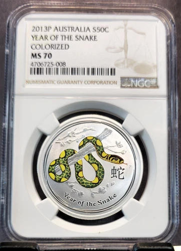 2013 AUSTRALIA SILVER 50 CENTS LUNAR YEAR OF THE SNAKE NGC MS 70 PERFECTION