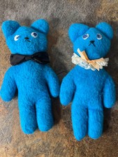 Vintage Handmade Folk Art Teddy Bear Couple Primitive Blue Cloth Bears Whimsical