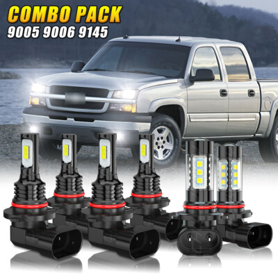 6x LED Headlight Hi/Lo+Fog Light For 2003-2006 Chevy Silverado 1500 2500 3500 HD