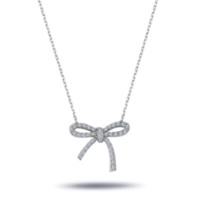 Diamant Halskette mit Anhänger Schleife in 14 Karat Weißgold