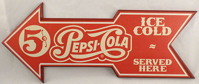Pepsi Cola Ice Cold Served Here Directional Arrow Wooden Wall Sign Plaque Decor
