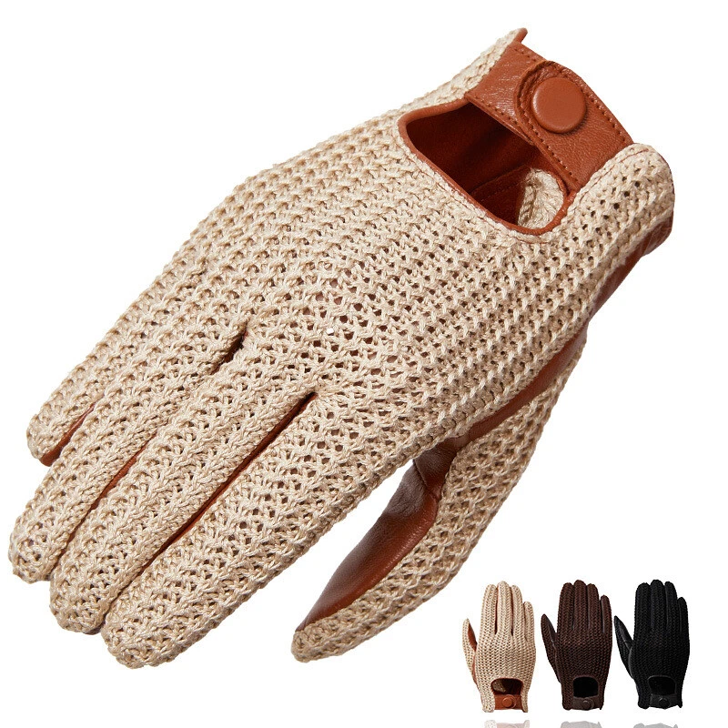 Men's Real Leather Unlined Touch Screen Driving Driving Knitted Sports Gloves - Image 2 of 4