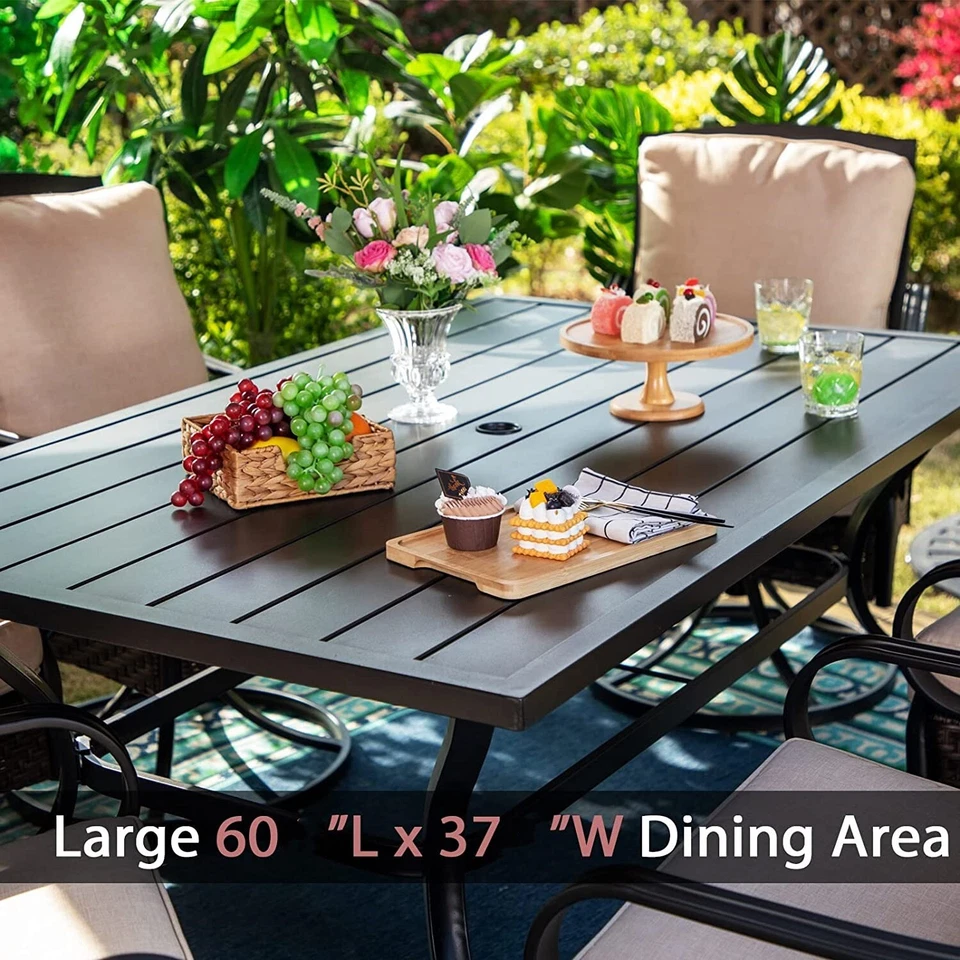 60" Outdoor Dining Table Metal Rectangular Patio Dining Table with Umbrella Hole - Image 4 of 4