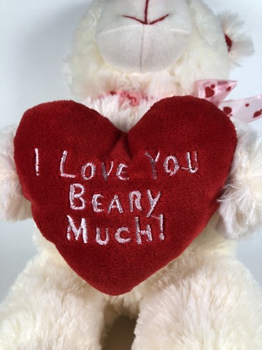 Sound N Light Animatronics Plush White Bear Heart Love You Beary Much Valentines - Picture 8 of 11