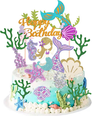 Meerjungfrau Tortendeko Geburtstag Cupcake,Ocean Theme Toppers Meerjungfrau Happ