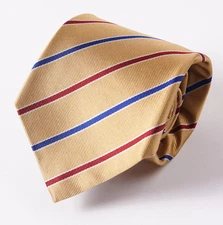 New E.MARINELLA NAPOLI Gold-Burgundy-Navy Stripe Classic 3.5" Silk Tie