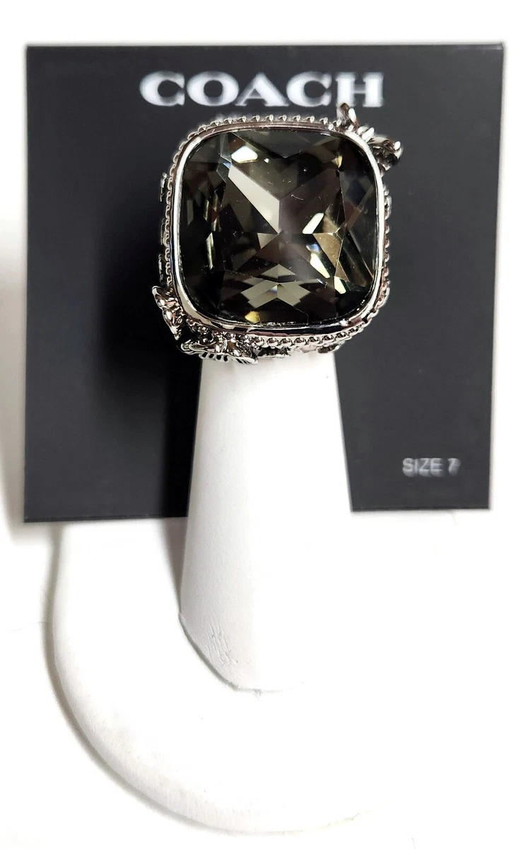 Coach Butterfly Tea Rose Cocktail Ring Size 7 Silvertone Plated