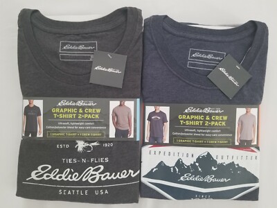 NEW Eddie Bauer Men's 2-Pack Ultra Soft Graphic Crew Tee T-Shirts Great Gift NWT