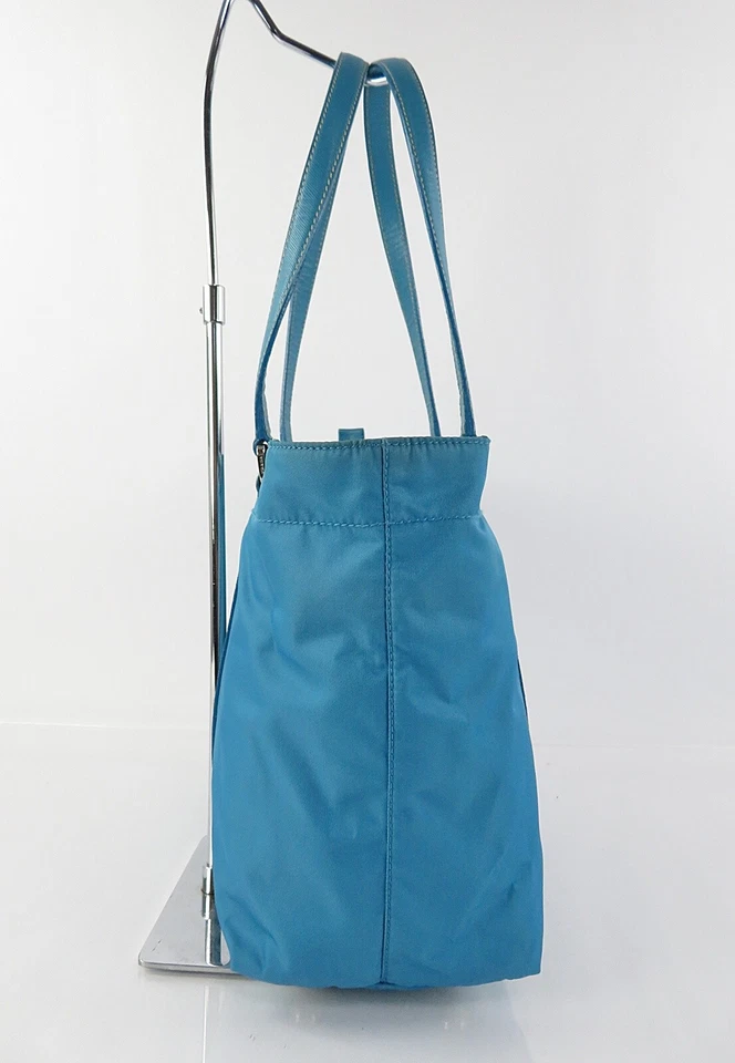 Auténtico bolso de mano PRADA azul de nailon y cuero #61079 Foto 4 de 4