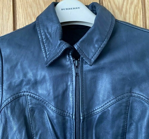 NEW KATE MOSS TOPSHOP MIDNIGHT BLUE CROP BUTTERSOFT LEATHER JACKET UK 10 FITS 8 - Picture 7 of 12
