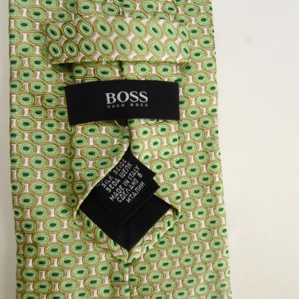 Corbata de cuello Boss Hugo Boss para hombre 100 % seda verde marrón estampado geométrico 57x3,5 Foto 3 de 4