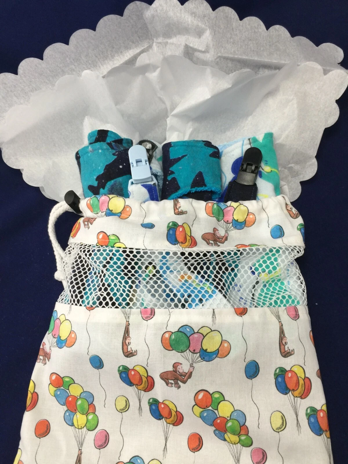 Curious George 7 SHARK handmade Baby Shower Gift set Burp cloth Bib PacifierClip