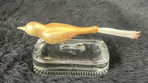 Antique  Hand Blown Mercury Glass Bird Christmas Ornament Spring Clip Gold - Picture 1 of 14
