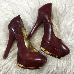 burgundy and gold pumps