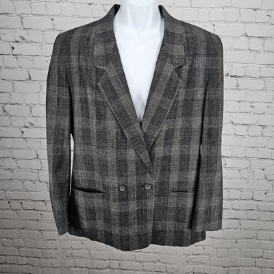 VTG Mark Shale Grey Check Double Breasted Notch Blazer Sport Coat USA 42