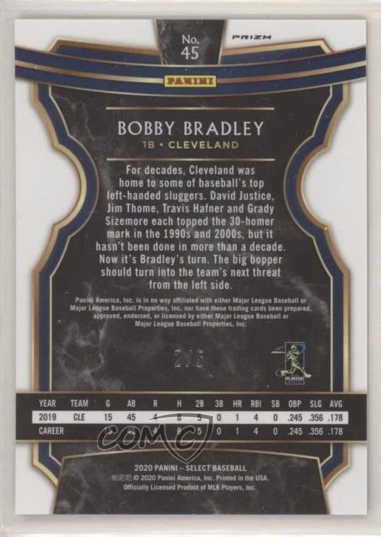 2020 Panini Select Green Prizm /5 Bobby Bradley #45 Rookie RC - Image 2 of 2