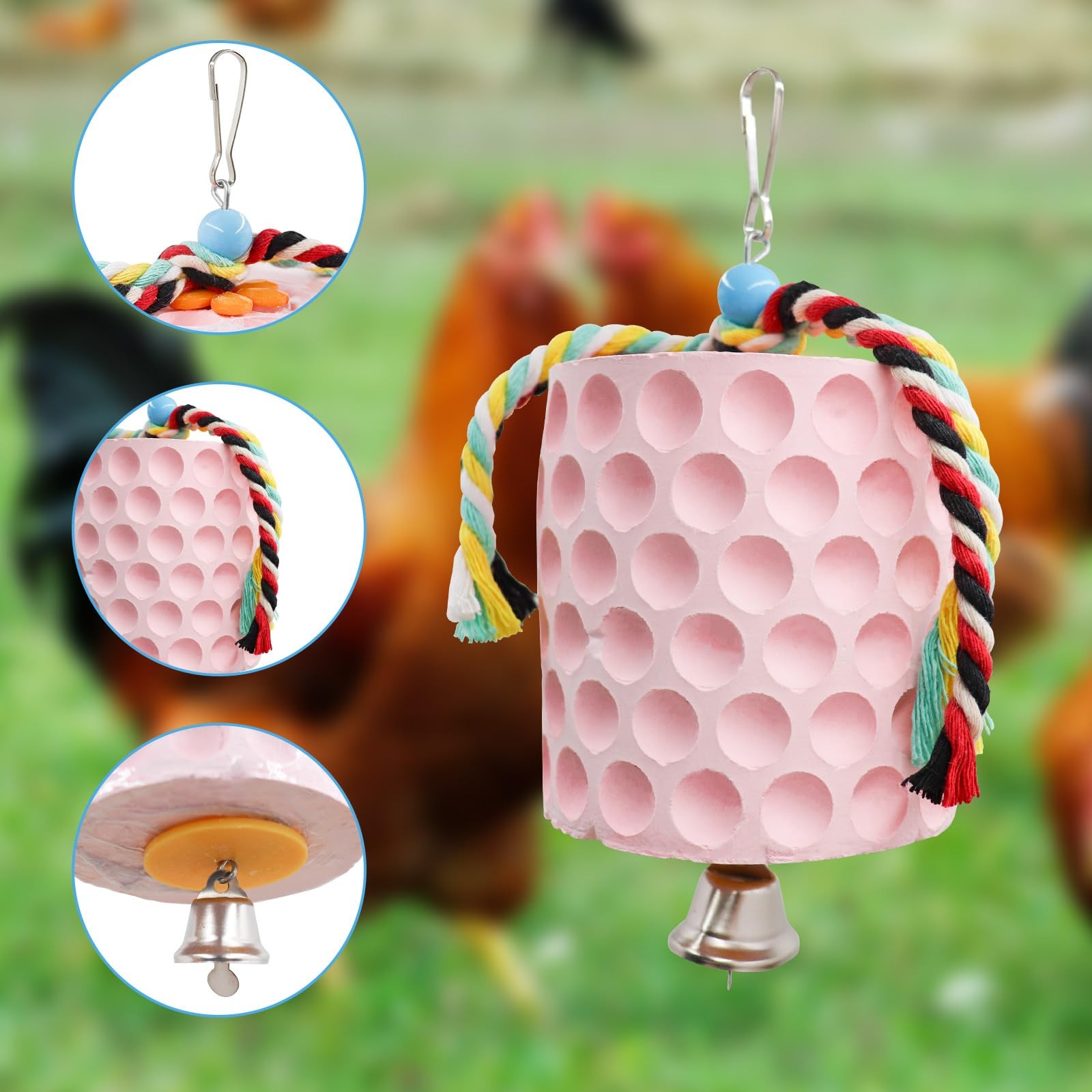 Chicken Coop Accessories, Chicken Beak Grinding Calcium Stone with Bell, Chicken