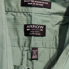 Arrow Fitted Wrinkle Free Green Pinstripe Dress Shirt 15.5 M 32/33