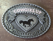 Buckle Rage Pink Cowgirl Up Mustang Horse Heart Pewter Tone Belt Western Rodeo