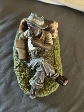 Vintage Folk Art 1994 A Black Man Taking Rest Lazy Days Figurine 6”x 2” Exc.