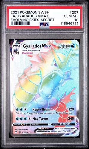Gyarados VMAX PSA 10 Rainbow Rare Evolving Skies Pokemon Card 207/203 FA Secret