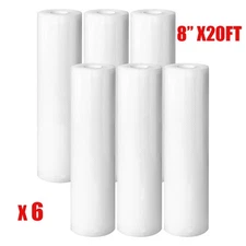 Commercial Vacuum Food Sealer Bags 6 Pack 8"x20' Rolls 4MIL THICKER