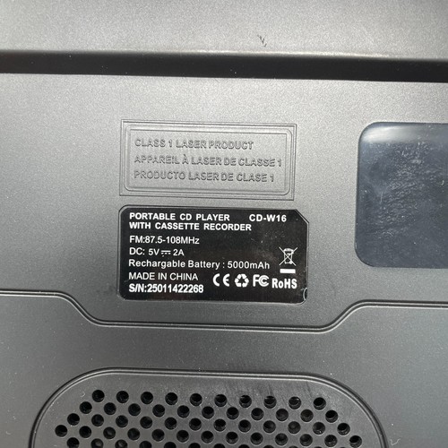 CD-W16 Portable CD Player with Cassette Recorder | Bluetooth, USB, AUX, TF Card. - Picture 9 of 19